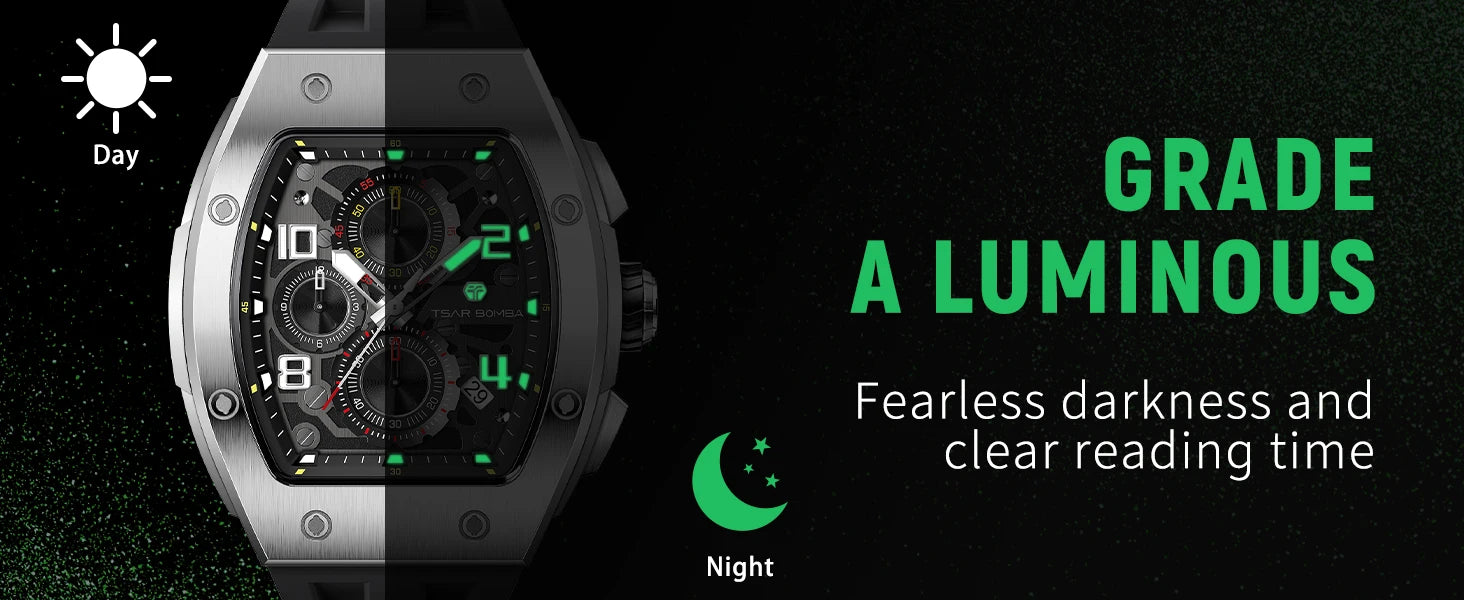 TSAR BOMBA Men's Luxury Quartz Watch, Sapphire Crystal, Chronograph, 5ATM Water Resistant, Rose Gold Business Fashion Wristwatch