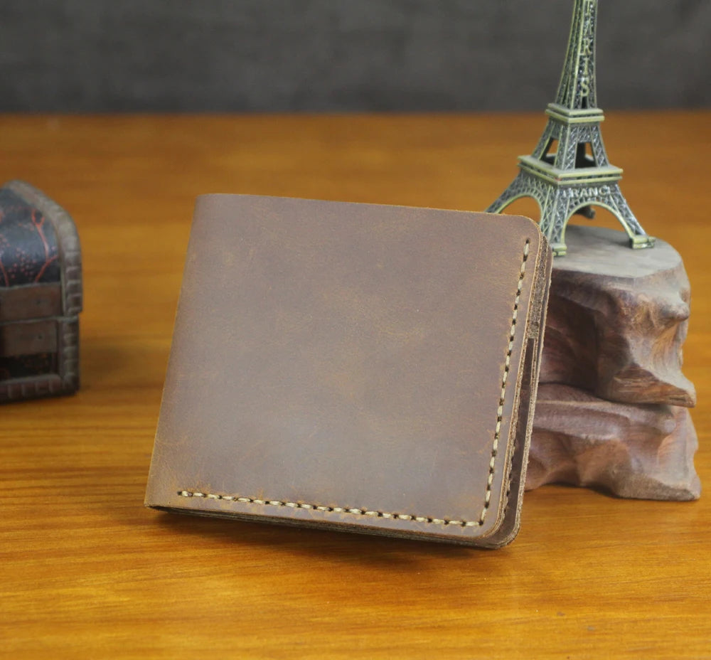 Luxury Handmade 100% Genuine Leather Men Wallet Purse Short Money Clip with Coin Pocket Male Money Bag Multi-Card Wallet Vintage