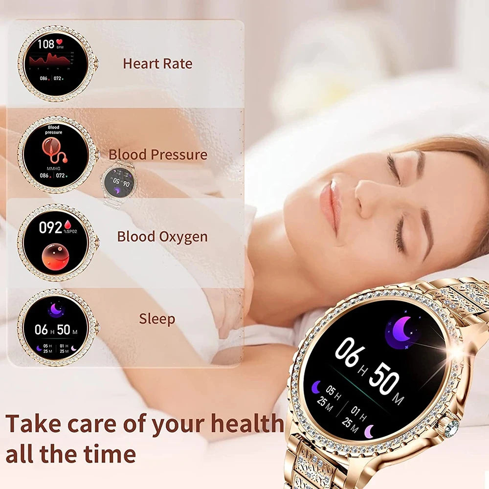 2026 New Fashion Women Diamond Watch 1.32 inch 360*360 HD Display Heart Rate Blood Oxygen Monitoring Bluetooth Call Smartwatch