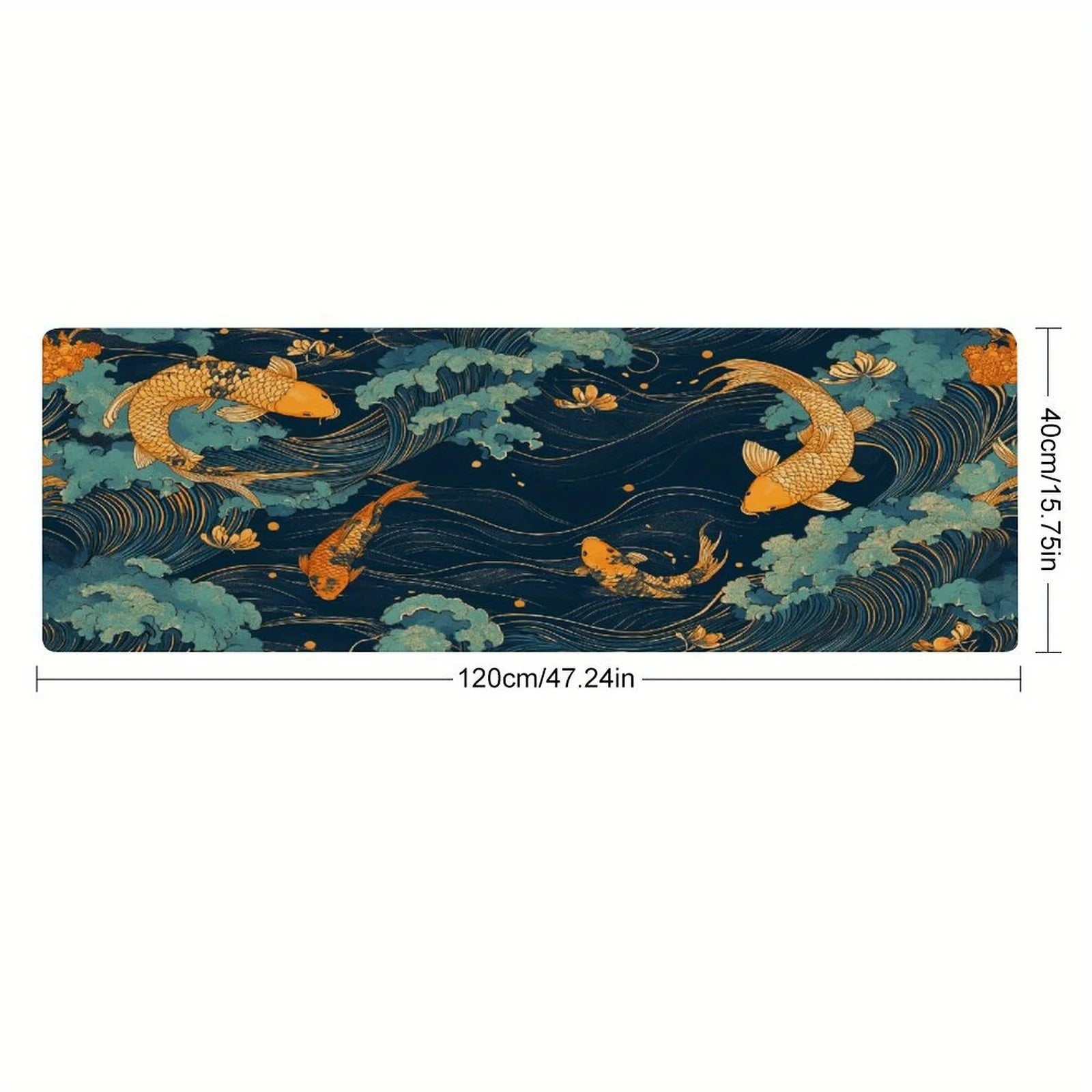 Japanese Koi Fish Kitchen Runner Rug, Non-Slip Washable Floor Mat with Ocean Wave Art Print for Kitchen, Bedroom, Bathroom Area