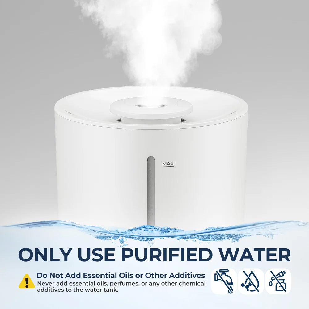 ROUNY Air Humidifier, 4L Large Capacity Ultrasonic Humidifier with Low Water Protection, 360° & Quiet & BPA-Free, White