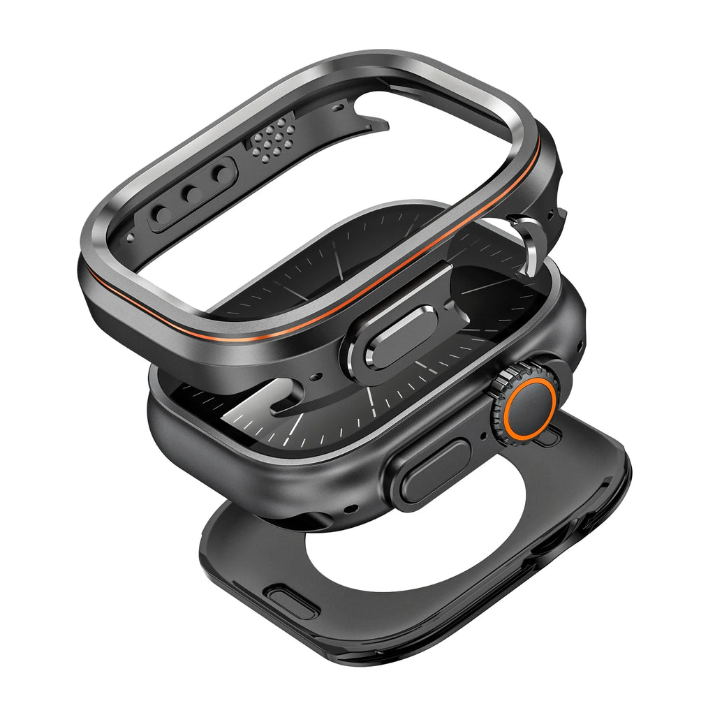 Halo Style Case for Apple Watch Ultra 2 3 49mm Metal Alloy Cover Hard Bumper for IWatch Ultra Full Protector Natural Black Color