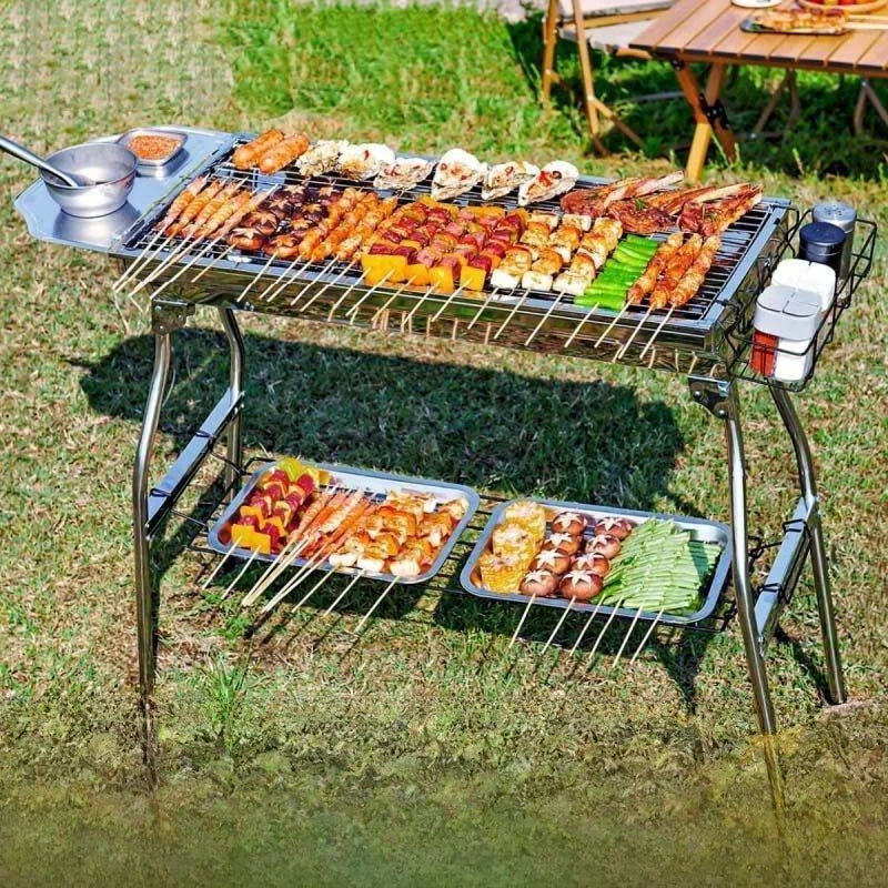 Large Portable Outdoor BBQ Grill Charcoal Grill Cooking Tool for Camping Picnic Garden Home Use Easy to Clean Easy to Carry