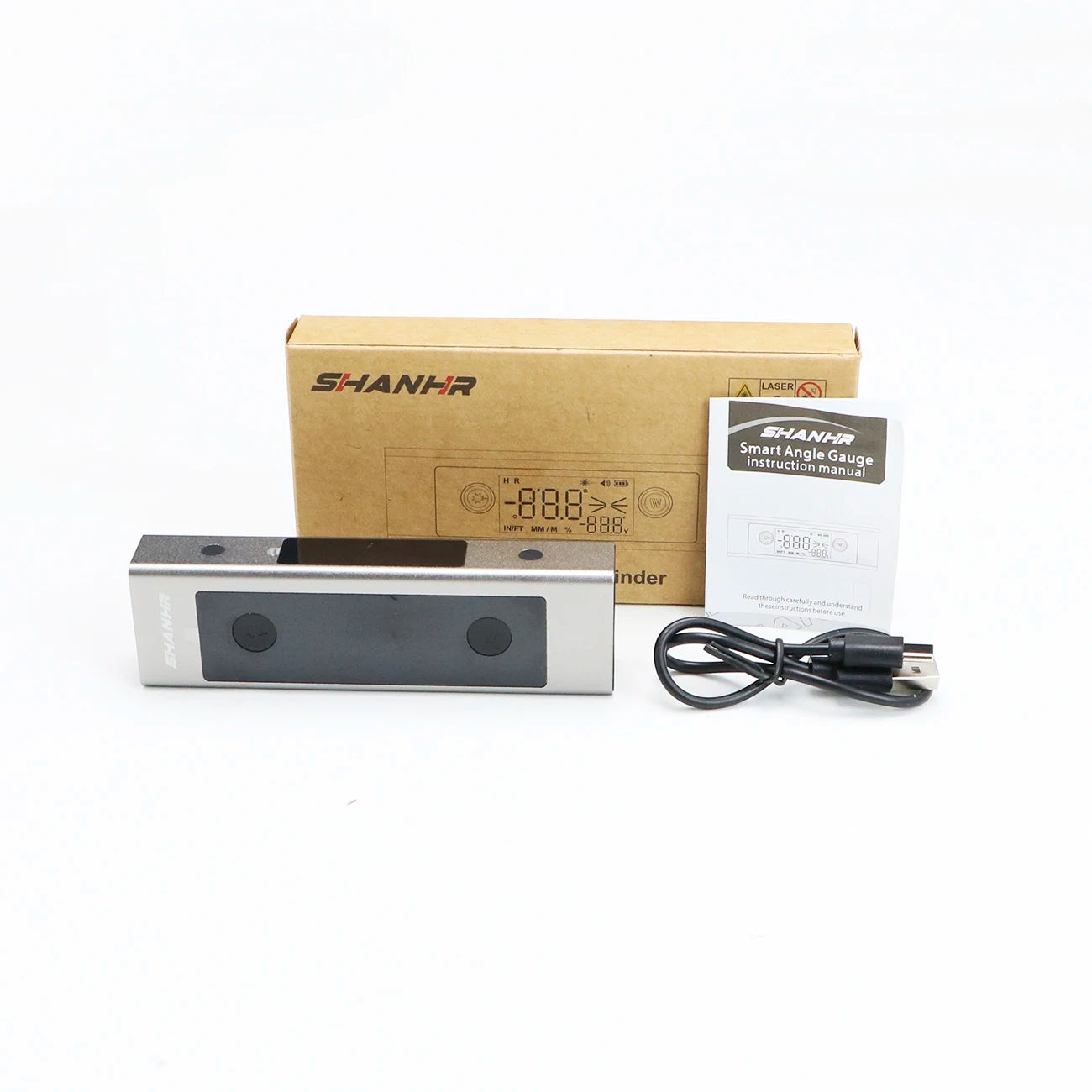 SHANHR 2 In 1 Laser Level Ruler Type-C Double Laser Angle Ruler Protractor Digital Inclinometer Measure Tool Protractor