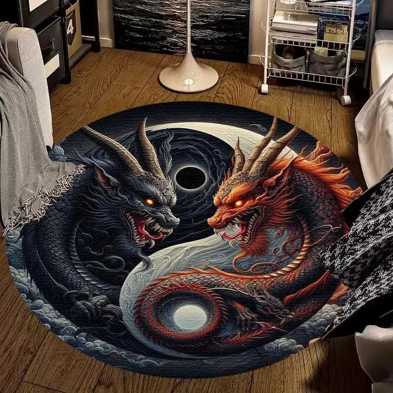 Large Round Carpet Rug Living Room Bedroom Decoration Anti Slip Tree of Life Mat Dragon Lion Tiger Yin Yang Tai Chi Carpet Rugs
