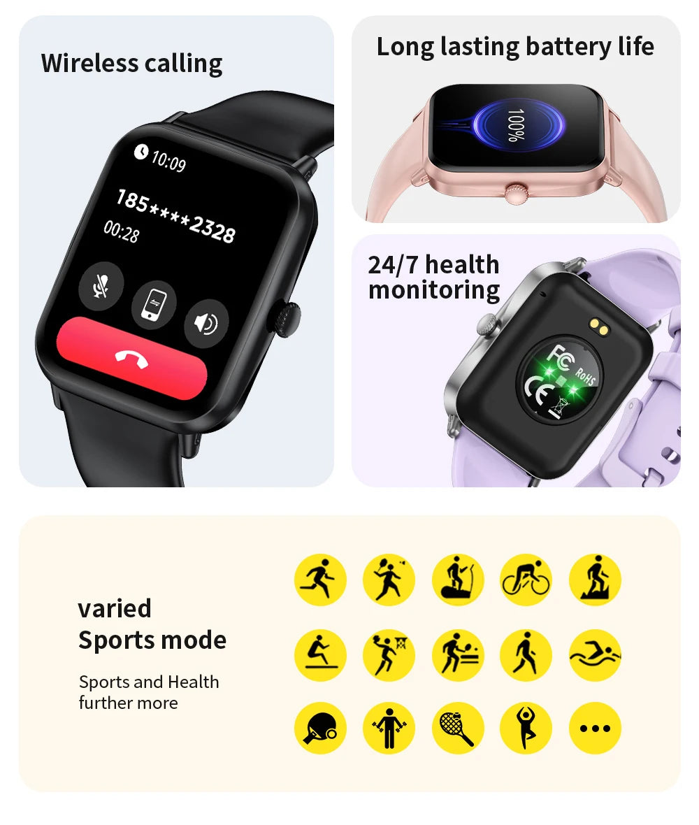 LIGE Fashion 1.83" HD Screen Smart Watch Women Bluetooth Call IP68 Waterproof Ladies Watches Daily Health Monitor Smartwatch New