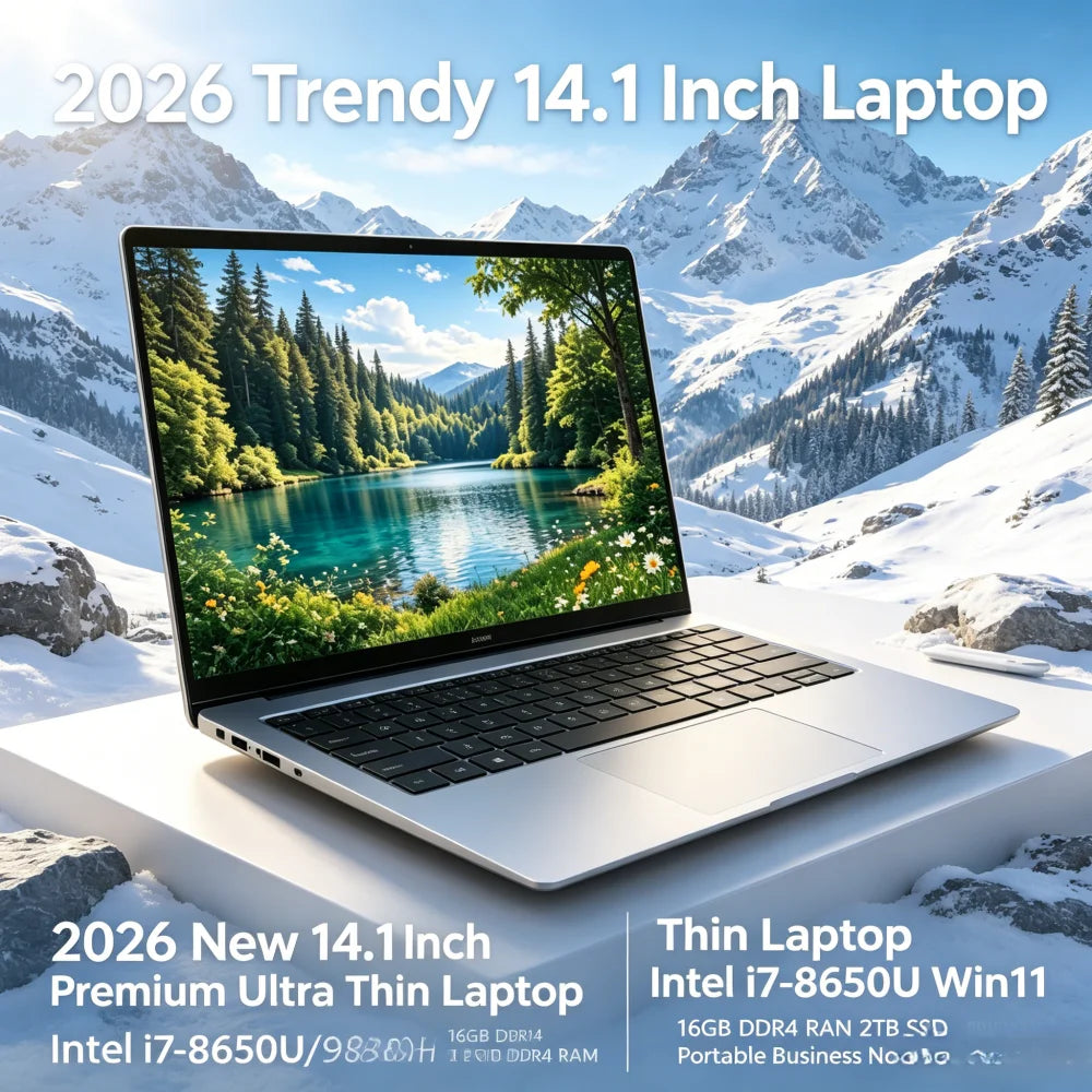 2026 New 14.1 Inch Premium Ultra Thin Laptop Intel i7-8650U Win11 16GB DDR4 RAM 2TB SSD Portable Business Notebook