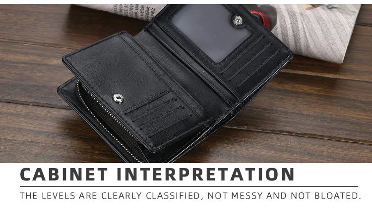 Baellerry Men PU Leather short Wallet With Zipper Coin Pocket Vintage Big Capacity Male Short Money Purse Card Holder
