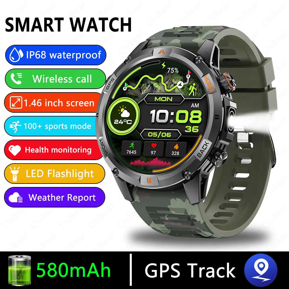 2025 New Professional GPS Sports Smart Watch Outdoor RIDE Run GPS track Swim Watchs Compass 3ATM Sports Bluetooth Call Watch Men