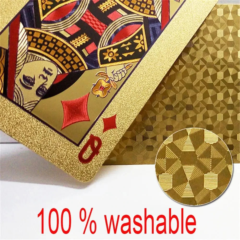 55pcs Golden Playing Entertain Cards Gold Foil Pokers Set Magic Cards 24K Gold Plastic Foil Pokers Durable Waterproof Cards