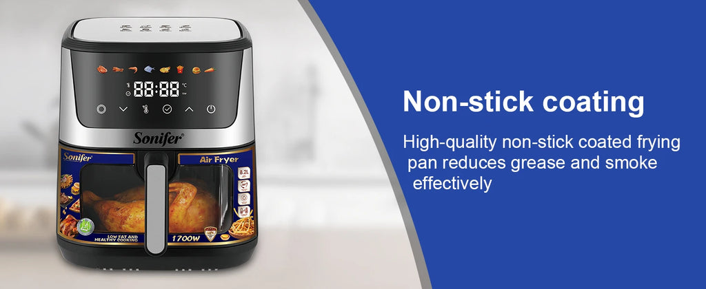 8.5L Air Fryer –LED Display & Touch Control, Large Size, Visible Window, Adjustable Temperature, Auto Shut-Off, 1700W