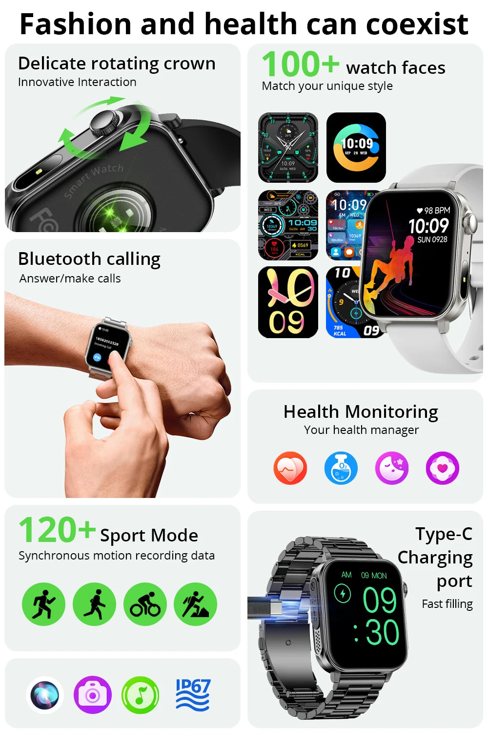 COLMI P80 Type-c Smartwatch Men Women Health Manager Bluetooth Call IP67 Waterproof Flashlight Smart Watch For Xiaomi iOS Phone