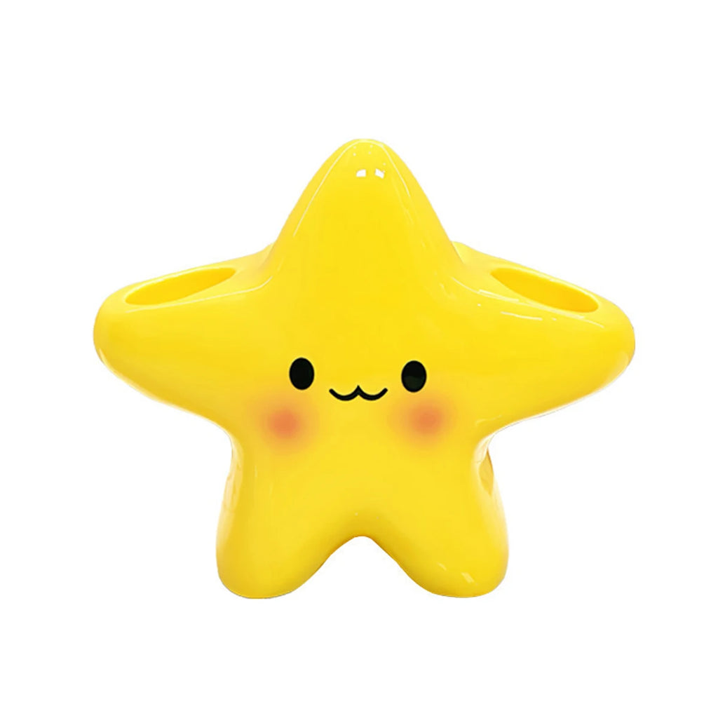 Cute Star-Shaped Toothbrush Holder  Freestanding Bathroom Organizer with Cute Face Design, Space-Saving Toothbrush & Toothpaste