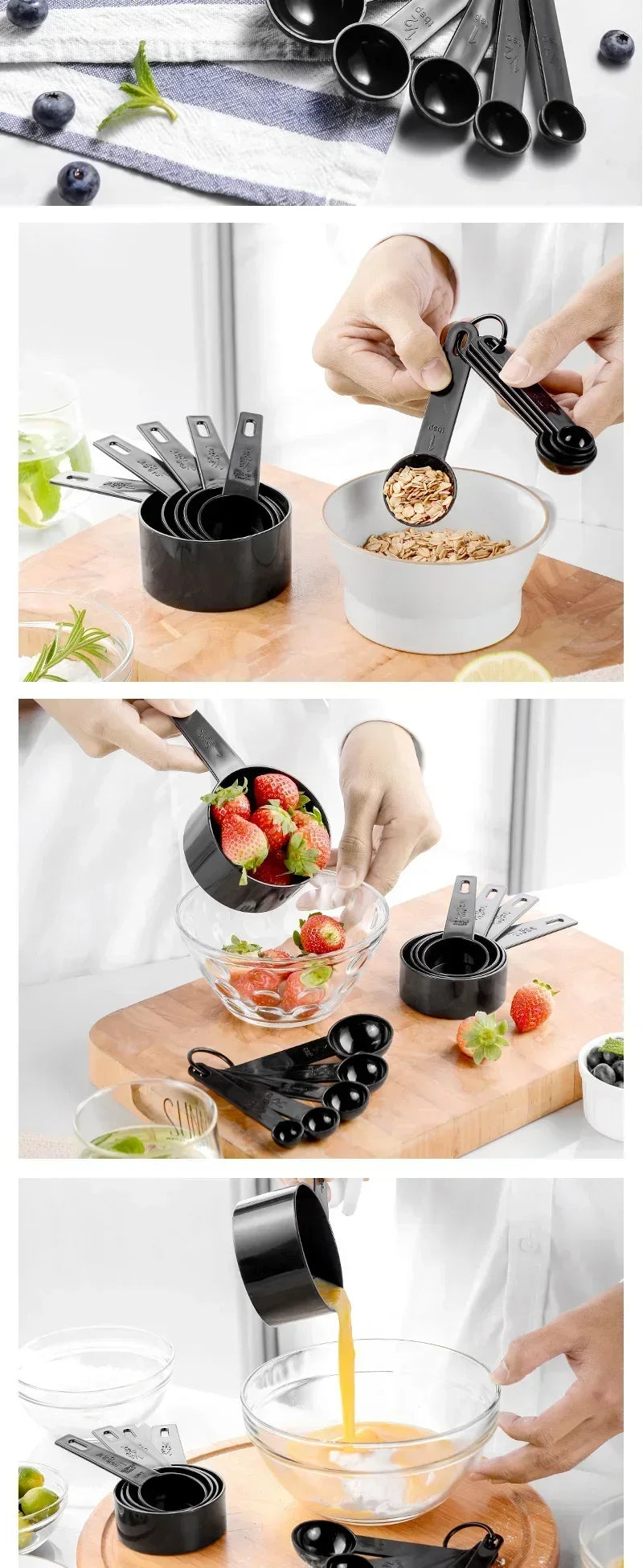 10Pcs Multipurpose Measuring Cups and Spoons Set Accurate for Kitchen Baking Flour Sugar Seasoning Dry and Liquid Ingredients