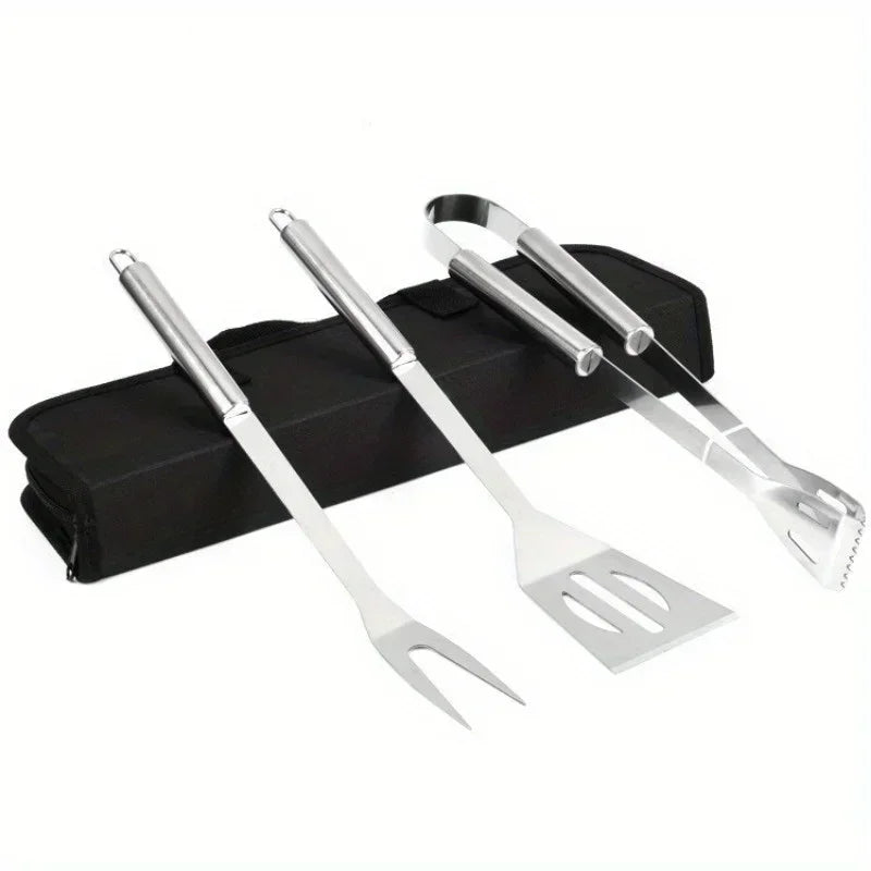 Stainless Steel Camping Barbecue Tool Set Portable Outdoor BBQ Utensils with Carry Bag Kitchen Forks Clips Shovels Grilling Kit