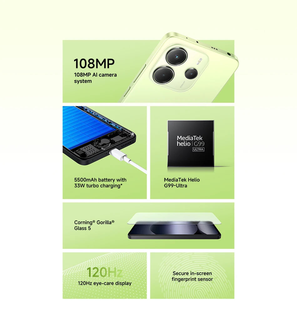 Global Version Redmi Note 14 4G Smartphone 108MP AI Camera 5500mAh Battery 33W MediaTek Helio G99-Ultra 120Hz Xiaomi Cellphone