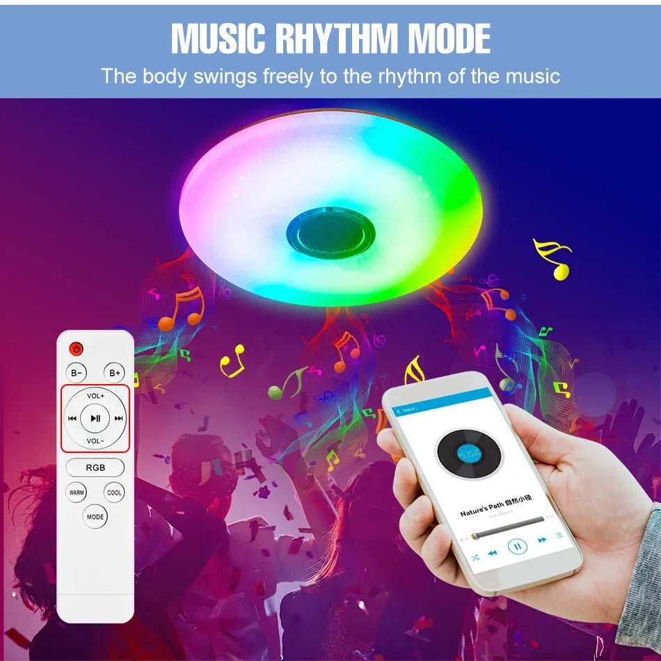100W RGB LED Smart Ceiling Light AC100-240V Bluetooth Connection APP Remote Control Dimmable Chandelier With Speakers Music Lamp