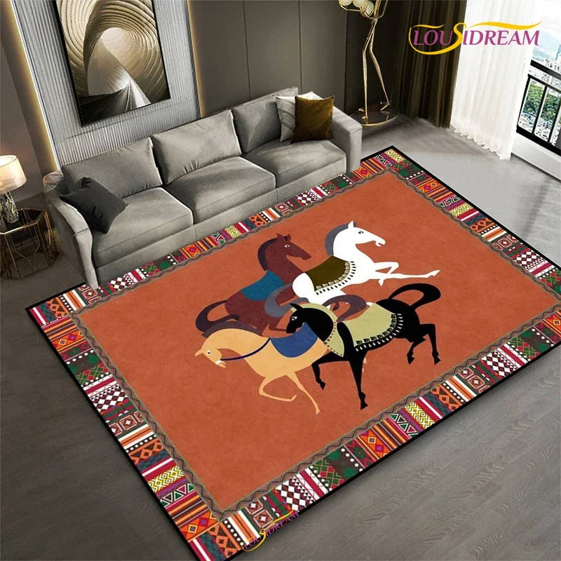 Fashion Ethnic Frame Horse Carpet Living Room bedroom yoga rugs kitchen Door Kids Un-Slip Mats Alfombra birthday gift Poster Mat