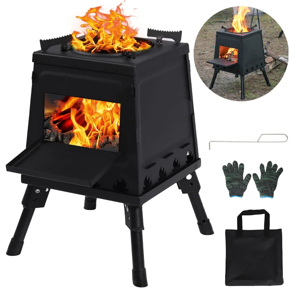 Wood Burning Stove Foldable Firewood Stove Picnic BBQ Grill Stove Heating Cooking for Outdoor Hiking Camping