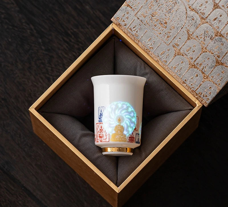 Chinese Style Dunhuang Buddhist Luminous Ceramic Tea Cup Personal Master Cup Household Drinking Gift Teacup