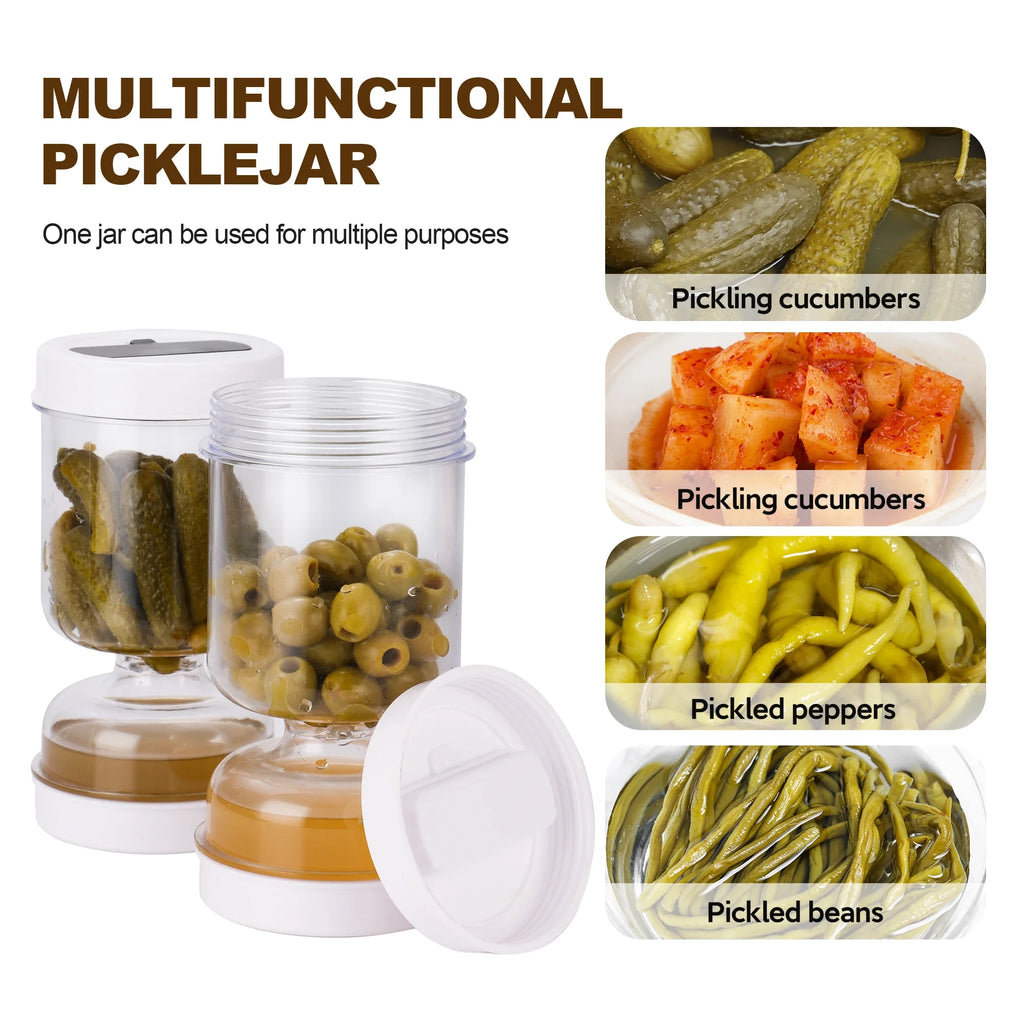 New Olive and Pickle Strainer Jar, Olive Container Hourglass Jar with Strainer Flip Pickle Container for Airtight Food Storage