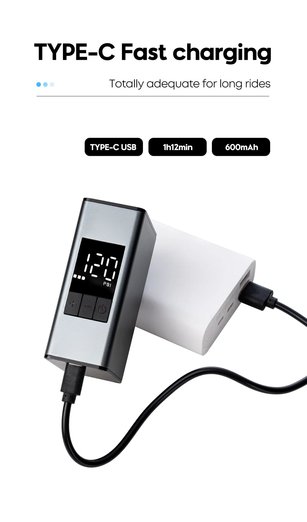 Aluminum Alloy 150 PSI Electric Pump Portable Bike Air Rechargeable Tire Inflator Schrader Presta Valve Silver CYCLAMI A3 MAX