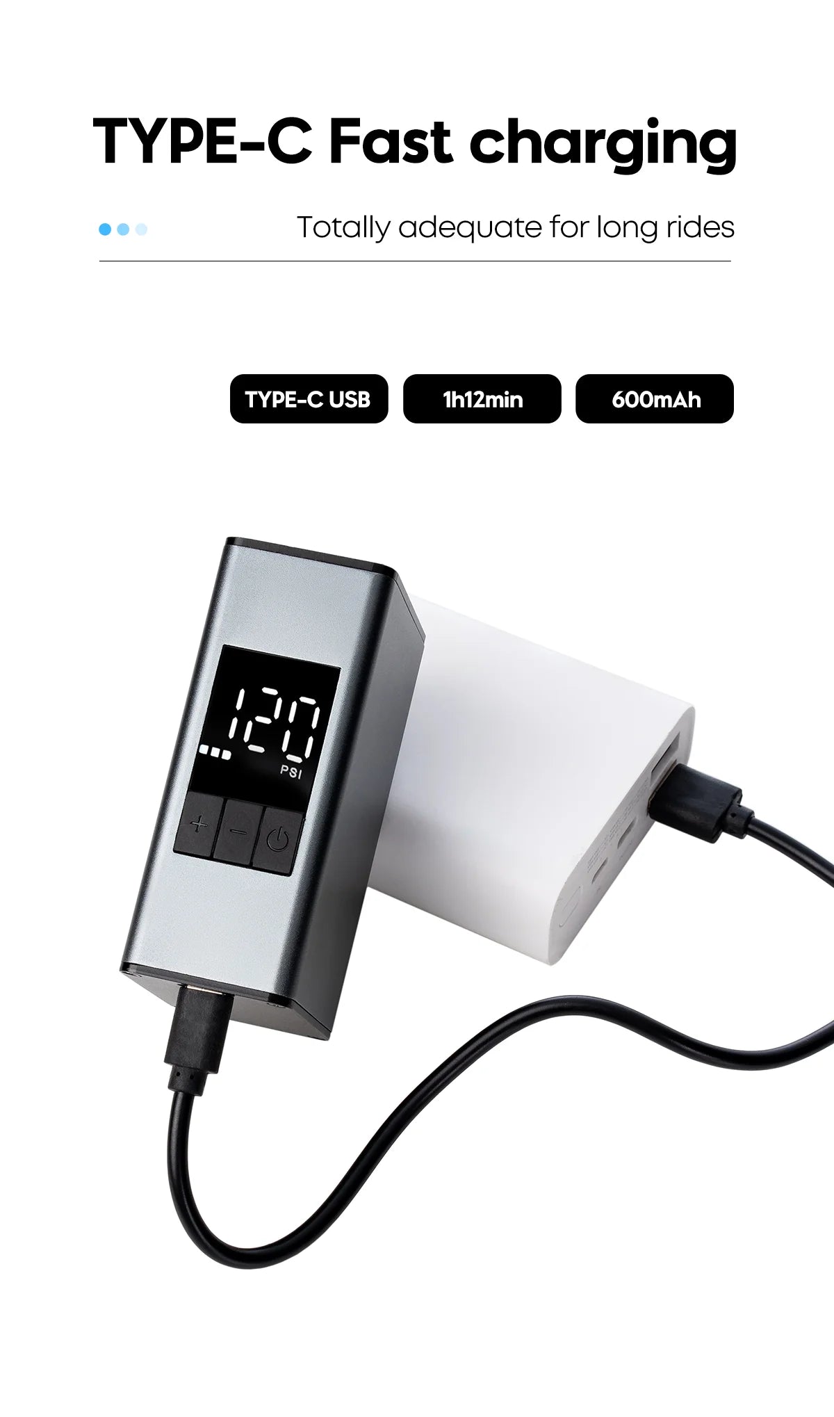 Aluminum Alloy 150 PSI Electric Pump Portable Bike Air Rechargeable Tire Inflator Schrader Presta Valve Silver CYCLAMI A3 MAX