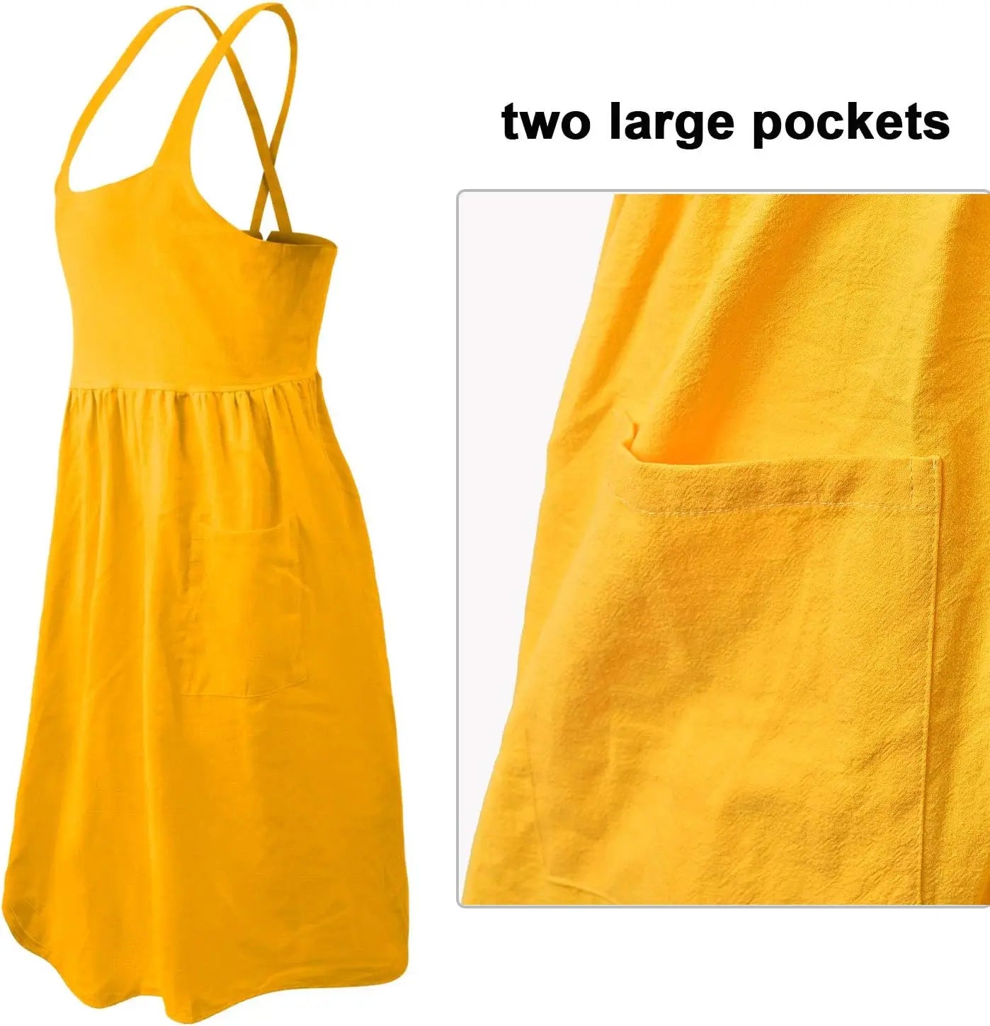Cotton Linen Cross Back Apron for Women with Pockets - Breathable Chef Work Bib Apron for Kitchen Cooking & Gardening