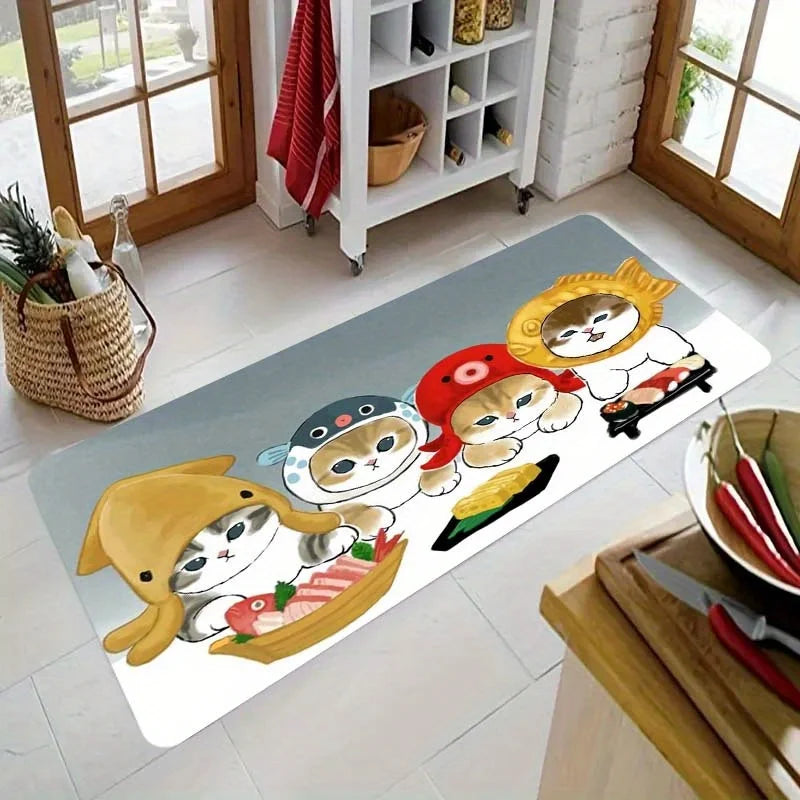 Cat Chef Kitchen Mat - Non-Slip Thick Polyester Rug for Kitchen Living Room Porch Balcony, Cute Home Decor Floor Pad