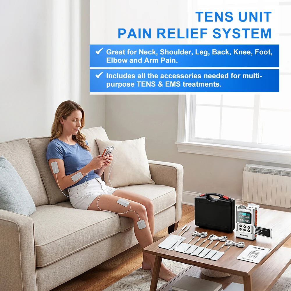 40-Level TENS Unit Muscle Stimulator Electronic Pulse Massager Dual Channel EMS Machine for Back Pain Relief & Muscle Therapy