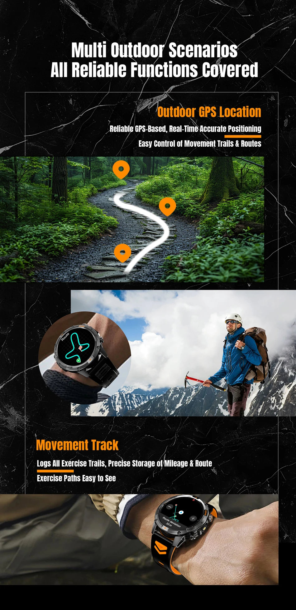 2025 New Professional GPS Sports Smart Watch Outdoor RIDE Run GPS track Swim Watchs Compass 3ATM Sports Bluetooth Call Watch Men