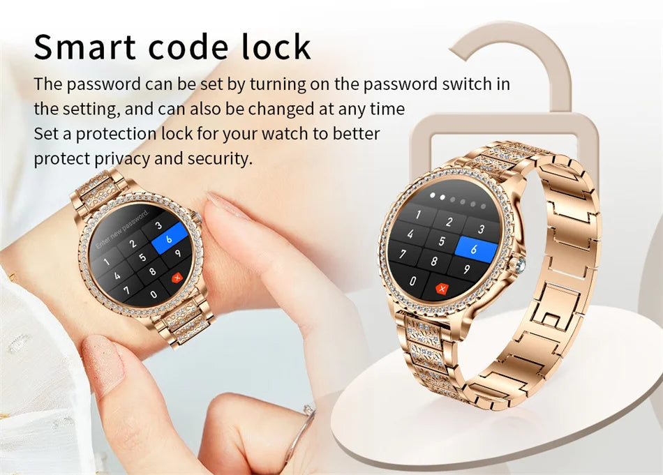 2026 New Fashion Women Diamond Watch 1.32 inch 360*360 HD Display Heart Rate Blood Oxygen Monitoring Bluetooth Call Smartwatch