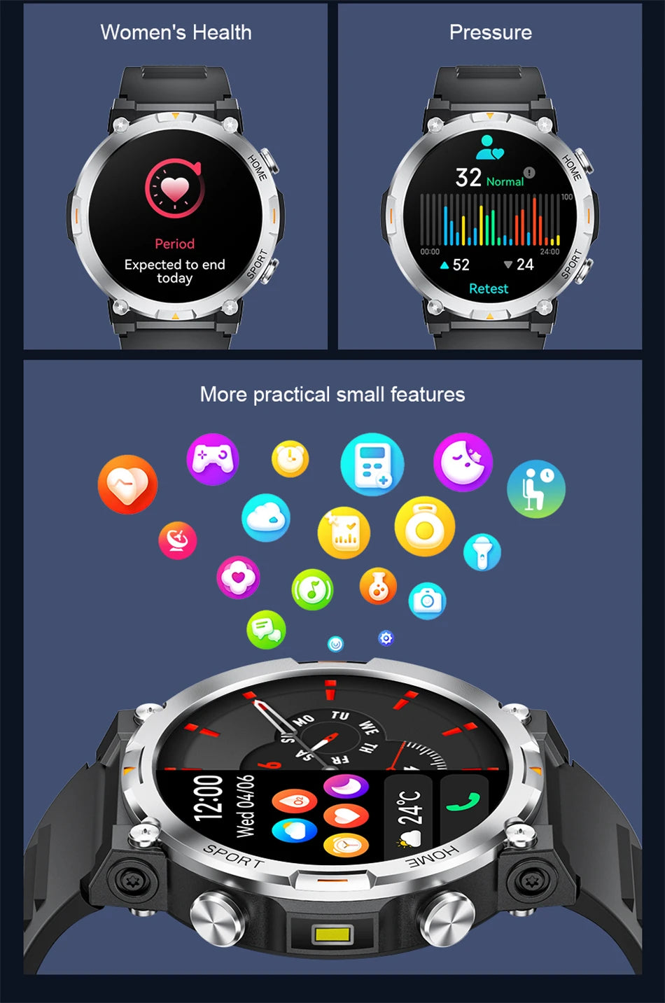 LIGE Smart Watch Men 1.43inch 466*466 AMOLED HD Screen Health Smartwatch Heart Rate Bluetooth Call Watches Sport Fitness Tracker