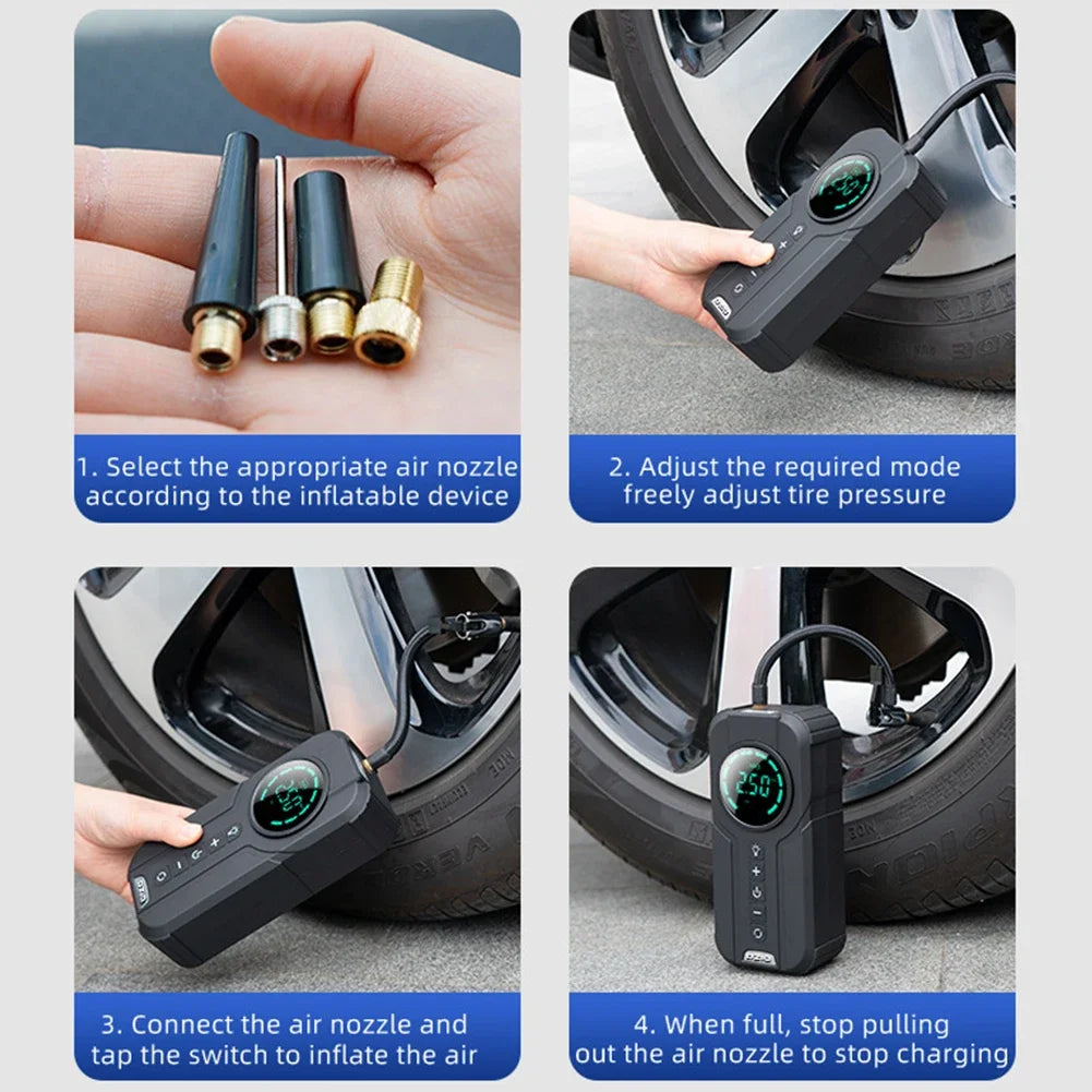 Portable Car Air Compressor 12V 100W Electric Tire Inflator LCD Display Rechargeable Air Pump Digital Cordless Car Tyre Inflator