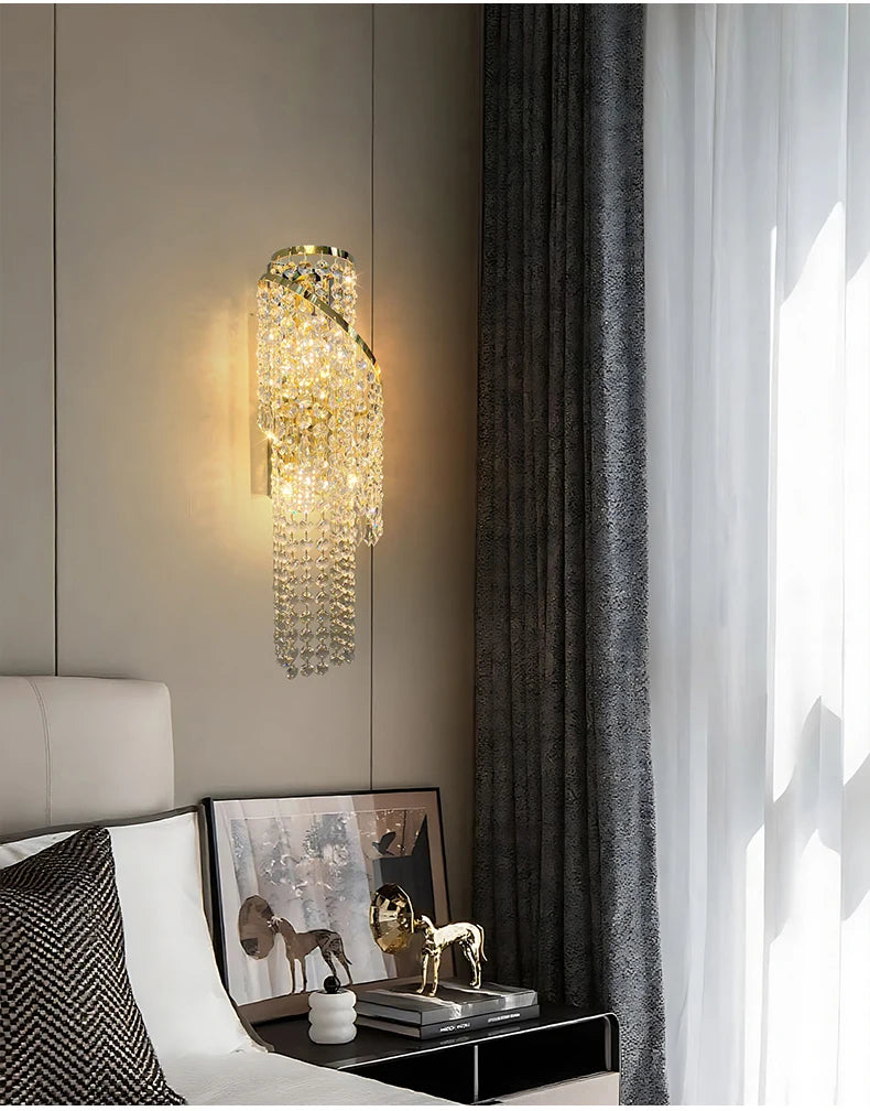 Luxurious Golden Crystal Wall Lamp - Led Wall Lamp. Suitable For Living Room, Bedroom, Corridor And Home Decoration.