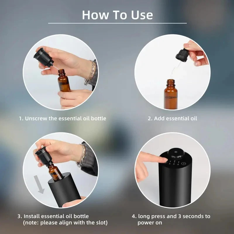 New Waterless Essential Oil Diffuser Battery Operated Cordless Aromatherapy Diffuser with Timing & 3 Mist Levels car Diffuser