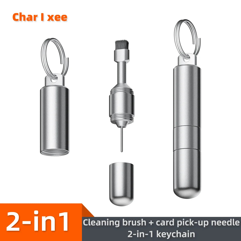 Cleaning brush card pick-up pin 2-in-1 cleaner portable keychain suitable for mobile phones speakers earpieces Bluetooth headpho