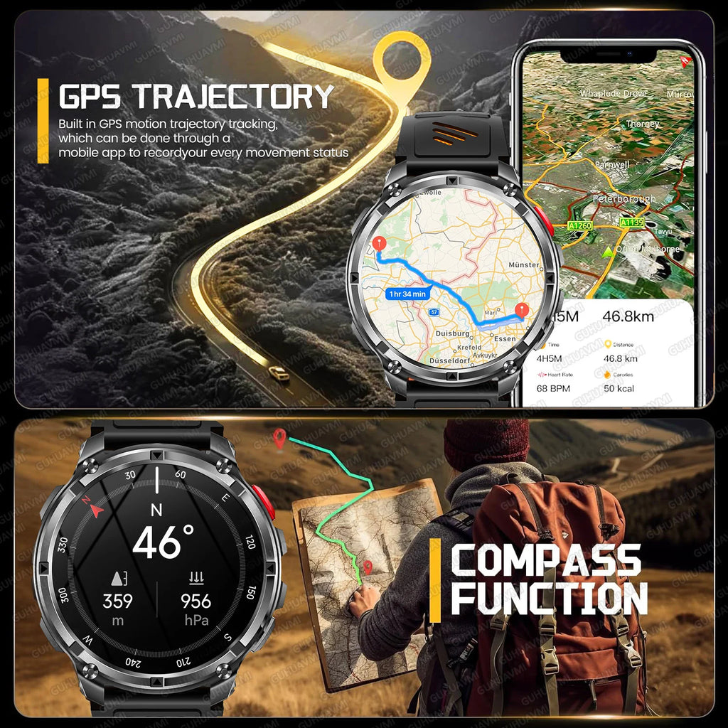 2026 New T-Rex 3 Pro Smart Watch 1100mAh Long Battery Dual-Band GPS 10ATM Waterproof Military Grade Sports Outdoor Smartwatches