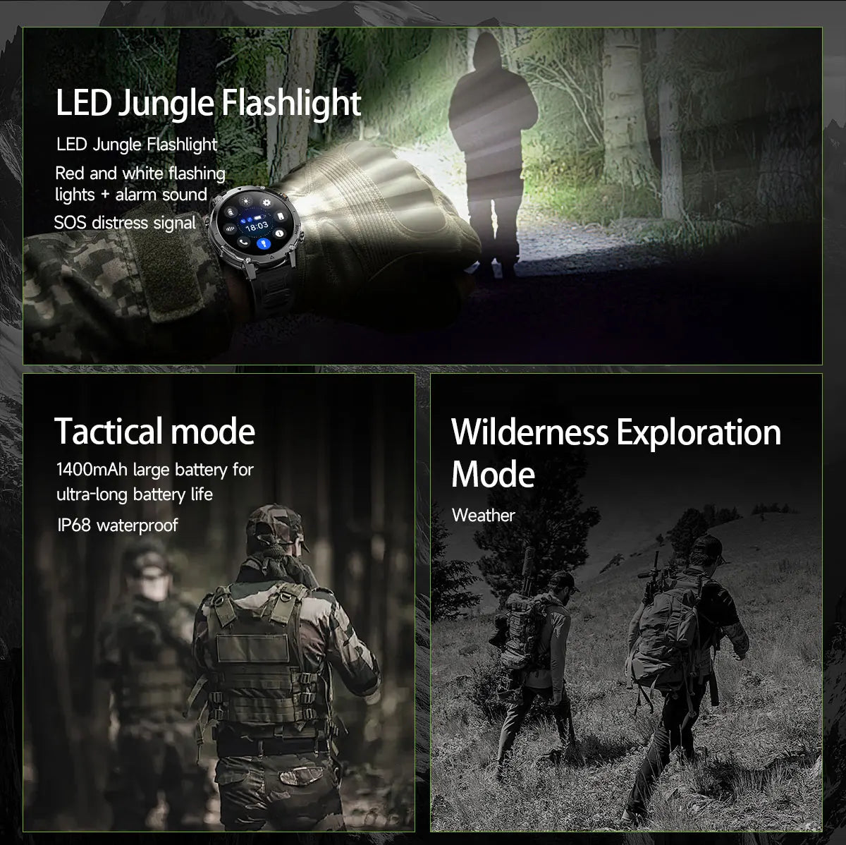 2026 Hot New 1400mAh Extra-Large Battery SmartWatch Men Military Outdoor SOS Flashlight  Waterproof Heart Rate Sports Smartwatch