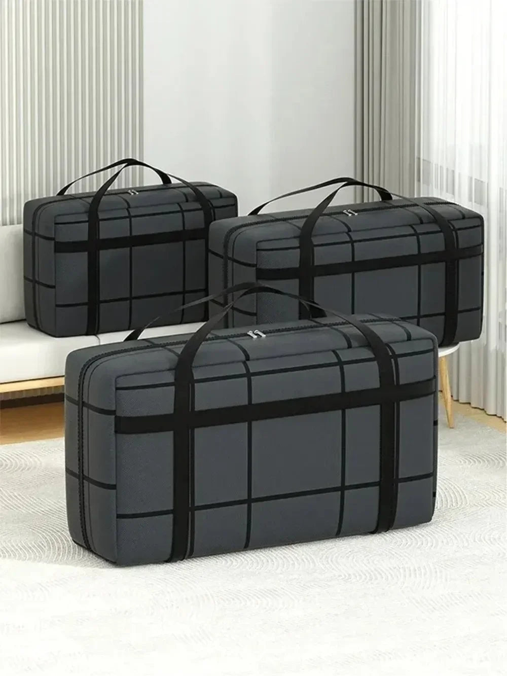 Large Capacity Portable Folding Duffel Bag Hand-Held Clothing Storage with Double Zipper Padded Wardrobe Organizer for Moving