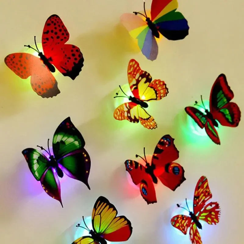 5PCS Hot Butterfly Night Light Creative Funny Colorful Glowing Butterfly Light Stickable Diy LED House Decorative Wall Lights
