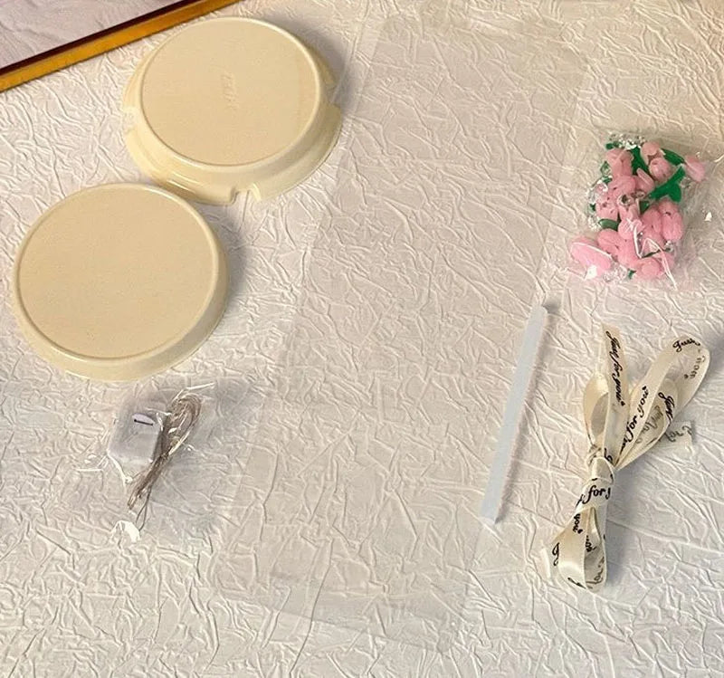 DIY Tulip Lamp Simulation Flower Sea Cake Box Bedroom Sleeping Table Lamp Handmade Craft Decor Tulips Night Light Birthday Gift