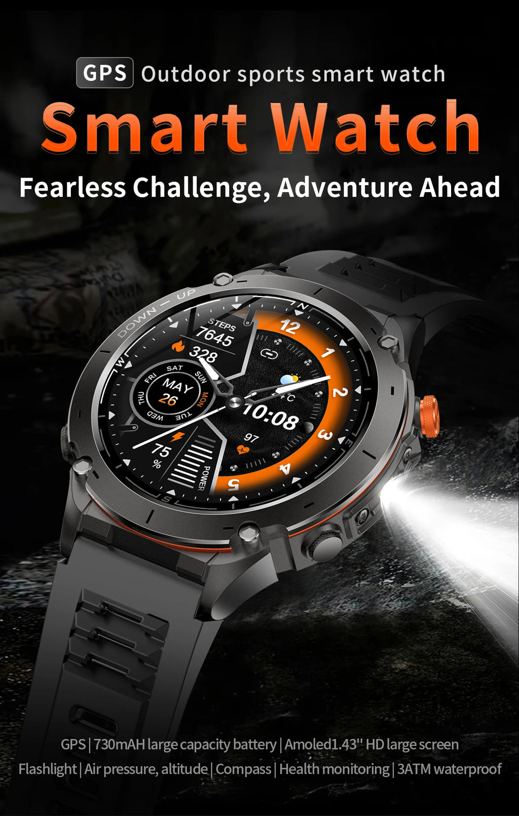 2025 GUHUAVMI Y-101 GPS Sports Smart Watch 10ATM Waterproof Built-in Dual-Band GNSS Compass Altimeter Military Grade Smartwatchs