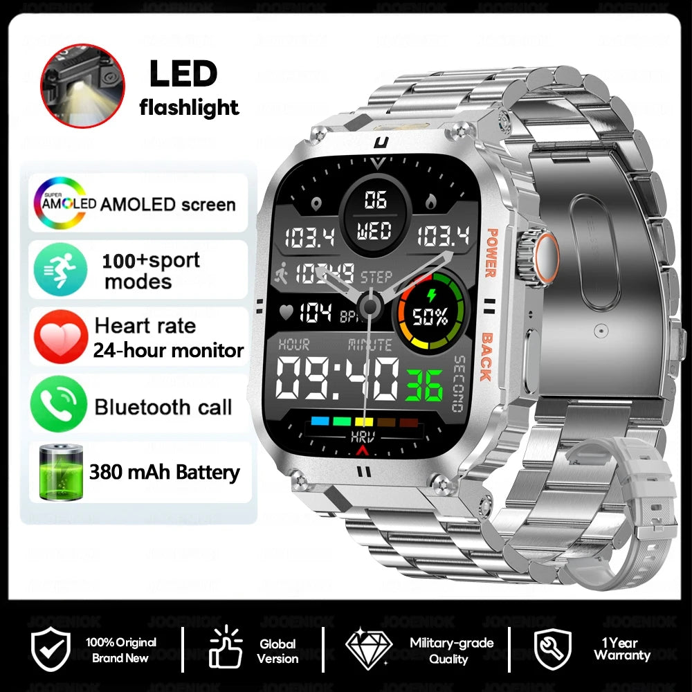 2025 New Outdoor Military Rugged Smart Watch Men's 1.91 Inch AMOLED HD Full Screen Touch LED Light Bluetooth Call Smartwatches