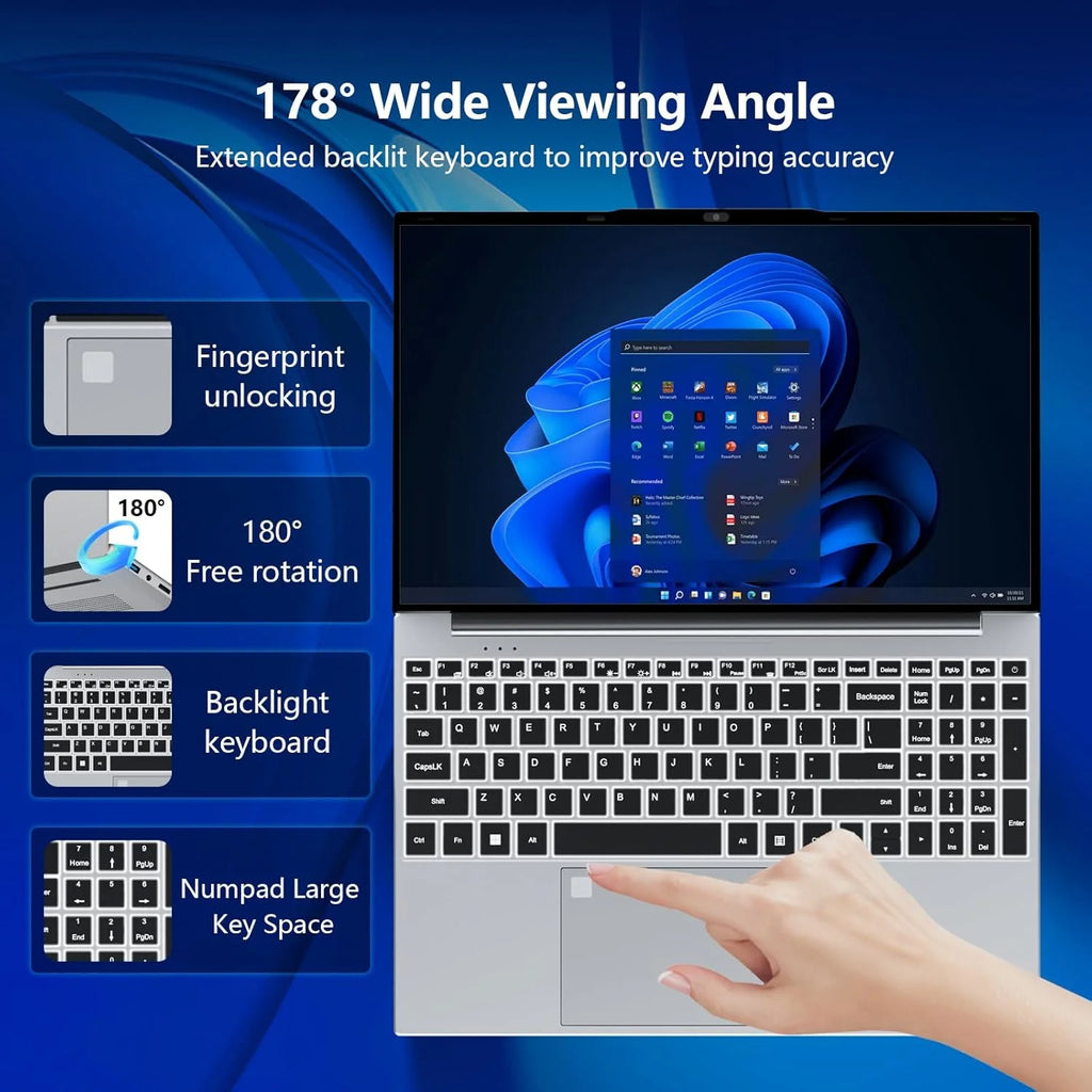 2026 Windows 11 Laptops 15.6 inch Laptop Fingerprint UnIock Intel Core i9-10980HK 16GB RAM 2TB SSD Backlight Gaming Notebook