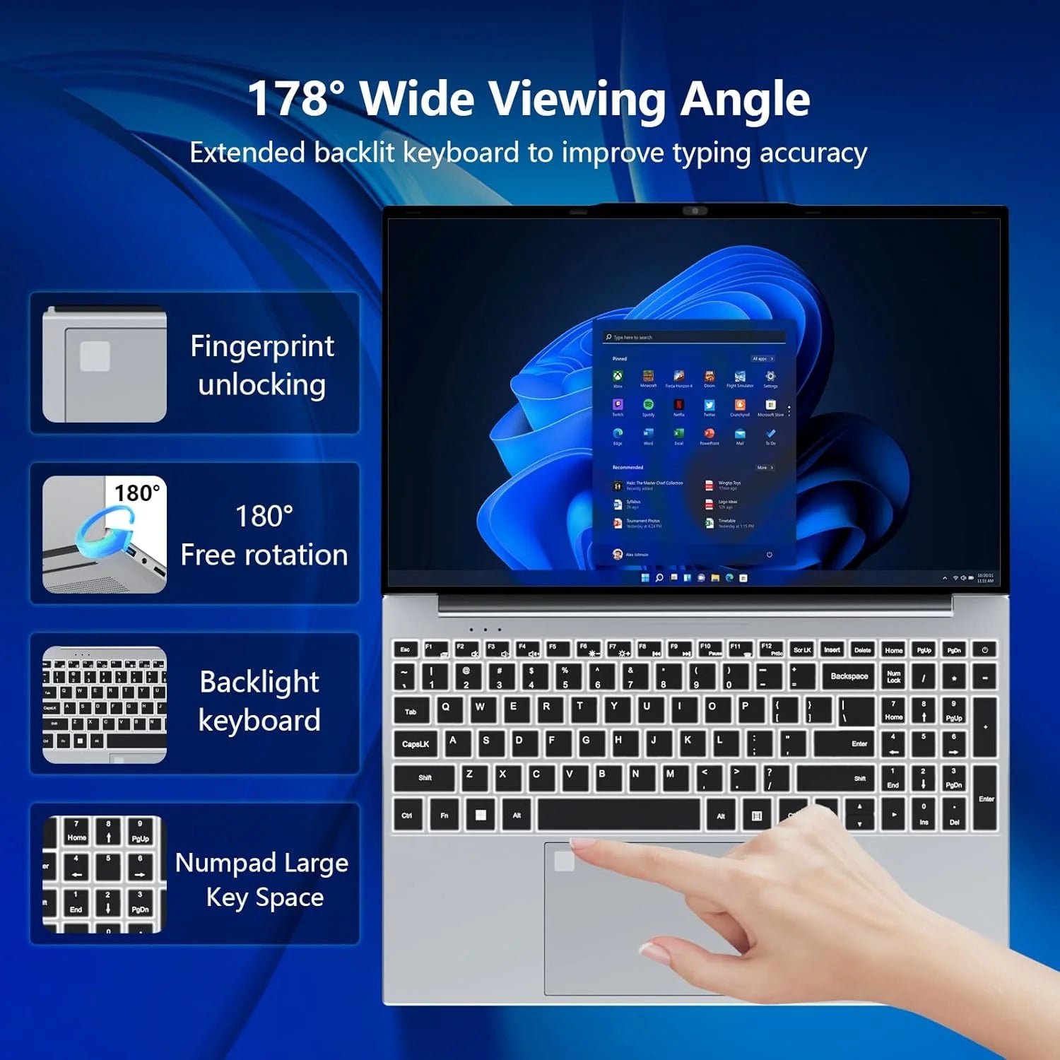 2026 Windows 11 Laptops 15.6 inch Laptop Fingerprint UnIock Intel Core i9-10980HK 16GB RAM 2TB SSD Backlight Gaming Notebook