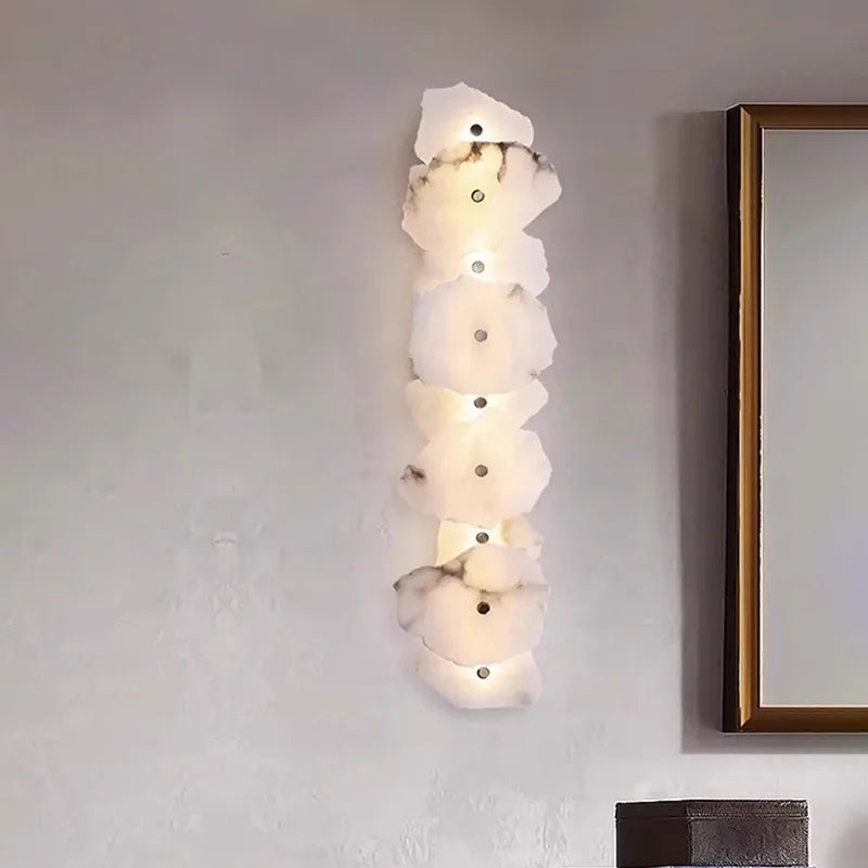 Modern Natural Marble All Copper LED Wall Lamp Dining Room Bedroom Bedside Living Room Indoor Creative Decoration Wall Light
