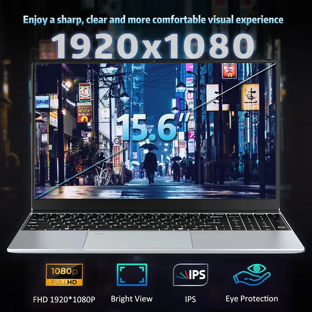HOT 15.6" Portable Laptop Intel N95 32GB DDR4 2TB SSD Windows11 Notebook Pc Gamer Office Computer with Backlit Fingerprint
