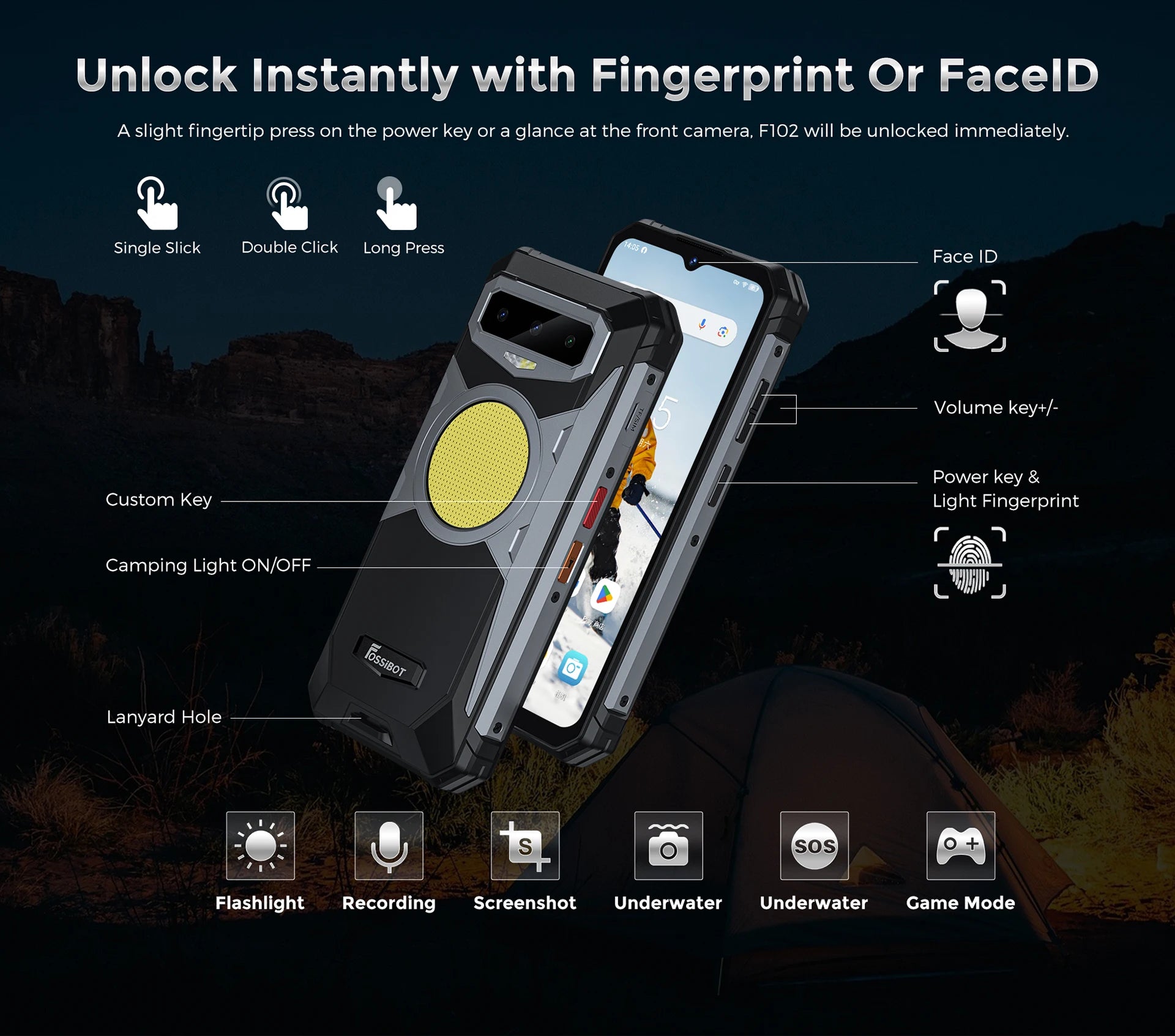 FOSSiBOT F102 Rugged Smartphone 12GB 256GB 16500mAh Battery 6.58'' FHD+ 120Hz Screen 108MP Camera [F102-Phone]