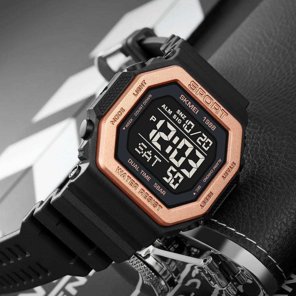 SKMEI 1988 Chrono Men Watch Luxury Brand Sport Watch Electronic Digital Male Wrist Clock Man 50M Waterproof Men's Watches 1988